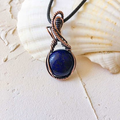 Copper Wire Wrapped Lapis Lazuli Pendant 1 - Copper Jewels