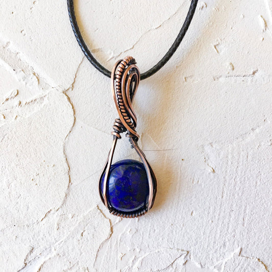 Copper Wire Wrapped Lapis Lazuli Pendant 3 - Copper Jewels