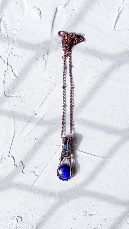 Copper Wire Wrapped Pendant with Lapis Lazuli and Kyanite - Copper Jewels