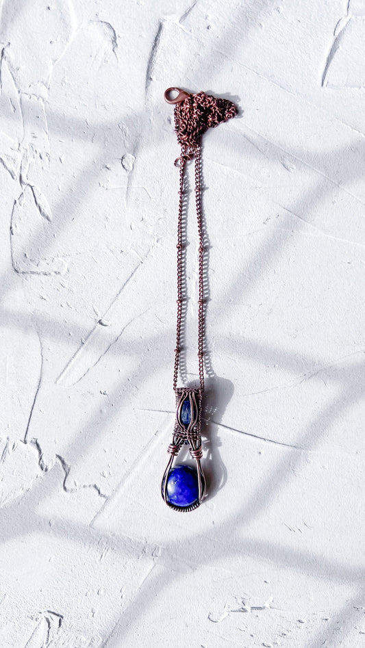 Copper Wire Wrapped Pendant with Lapis Lazuli and Kyanite - Copper Jewels