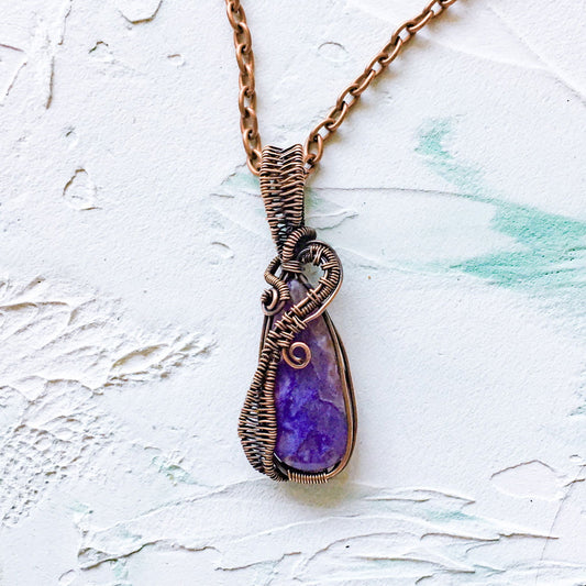 Copper Wire Wrapped Purple Charoite Pendant - Copper Jewels