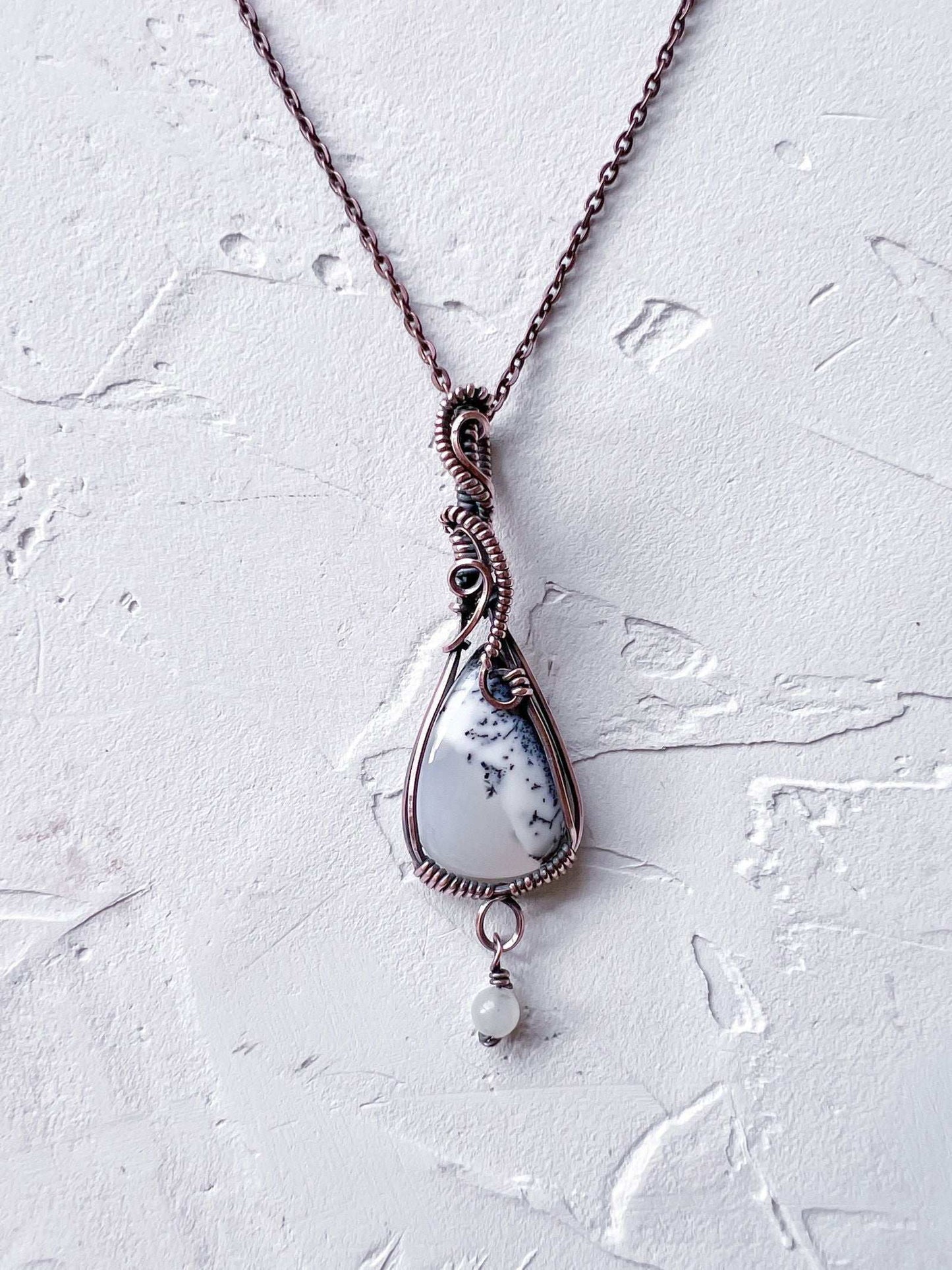 Copper and Merlinite Pendant with Moonstone accent - Copper Jewels