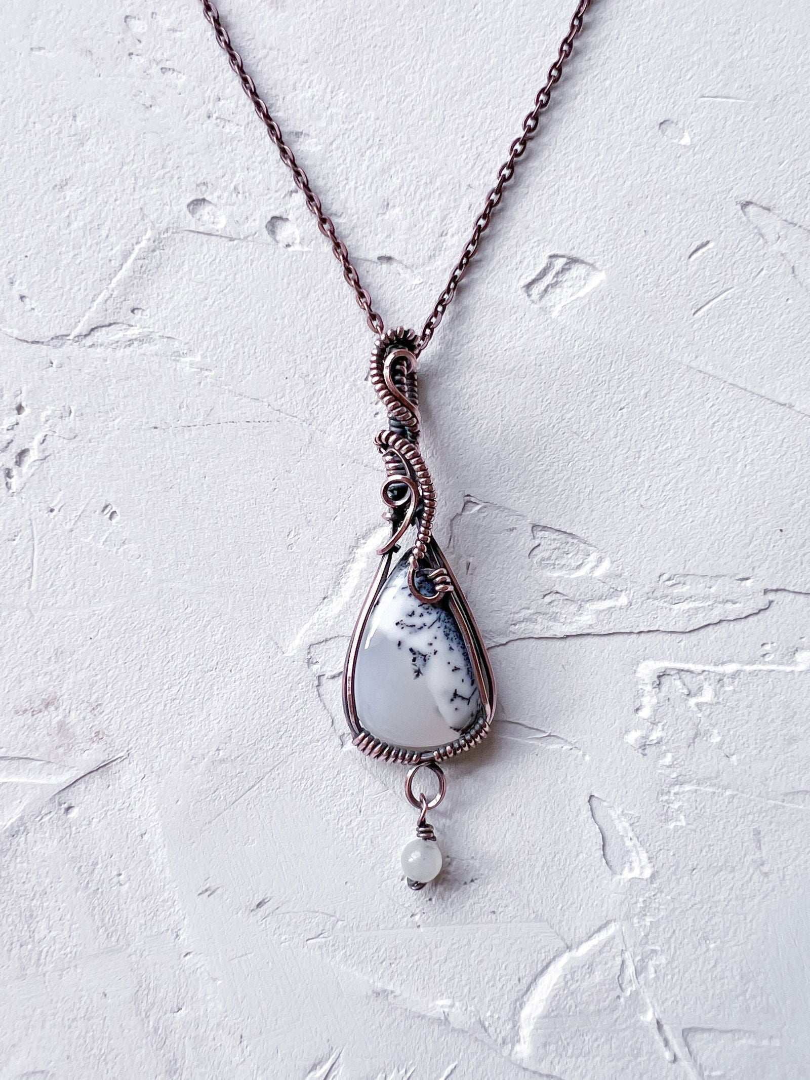Copper and Merlinite Pendant with Moonstone accent - Copper Jewels