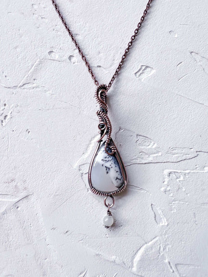 Copper and Merlinite Pendant with Moonstone accent - Copper Jewels