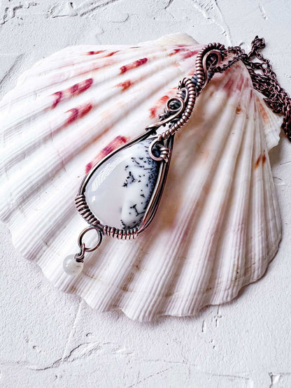 Copper and Merlinite Pendant with Moonstone accent - Copper Jewels