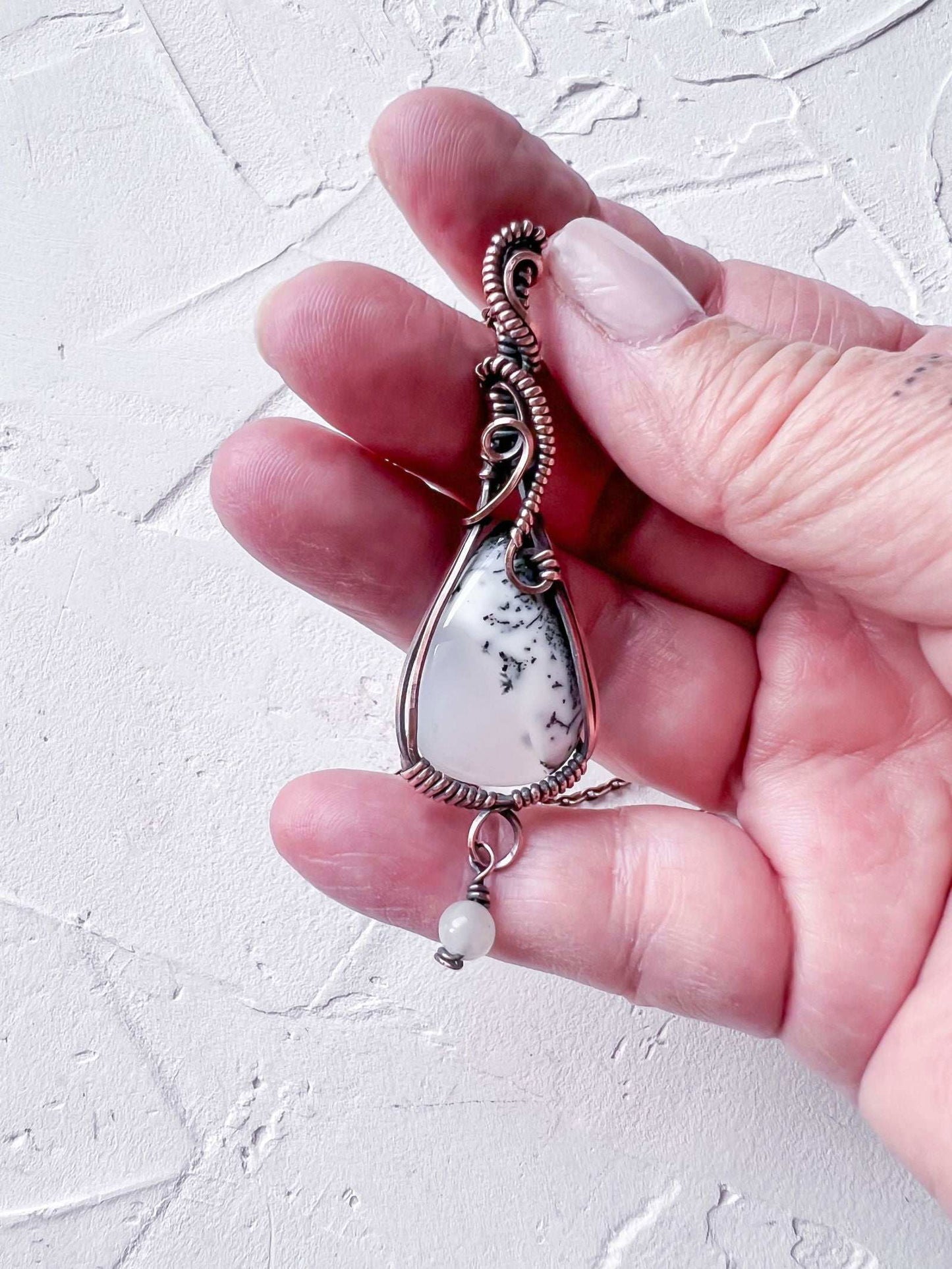 Copper and Merlinite Pendant with Moonstone accent - Copper Jewels