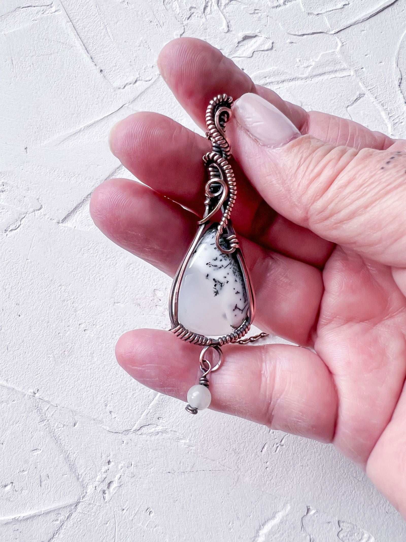 Copper and Merlinite Pendant with Moonstone accent - Copper Jewels