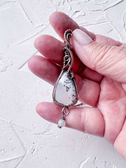 Copper and Merlinite Pendant with Moonstone accent - Copper Jewels