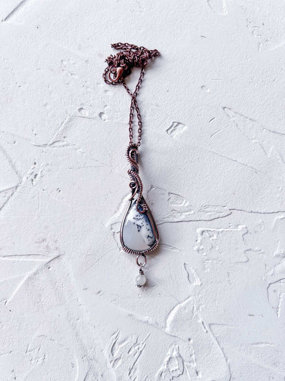 Copper and Merlinite Pendant with Moonstone accent - Copper Jewels