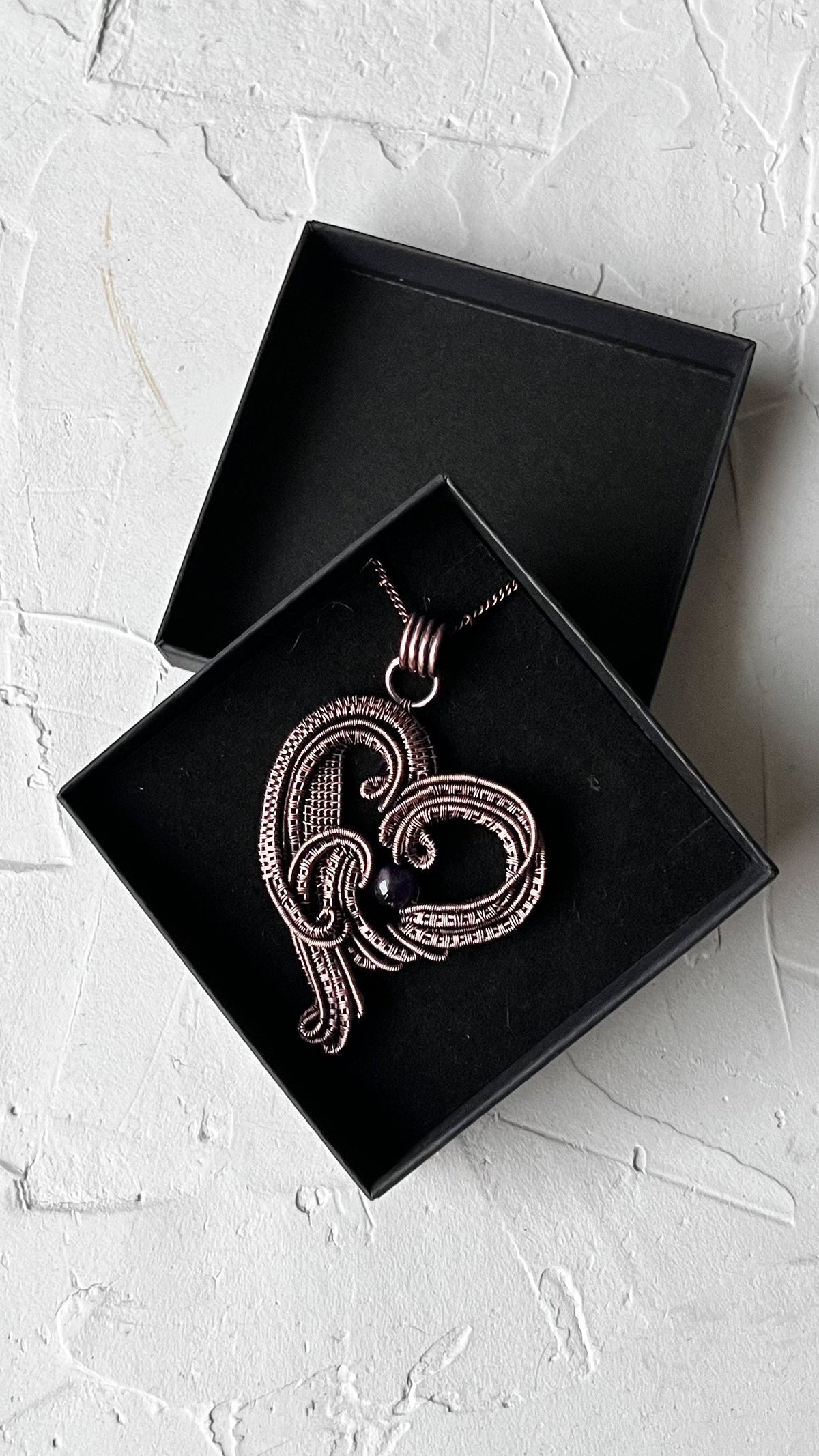 Deep Devotion – Made-to-Order Woven Copper Heart Pendant - Copper Jewels