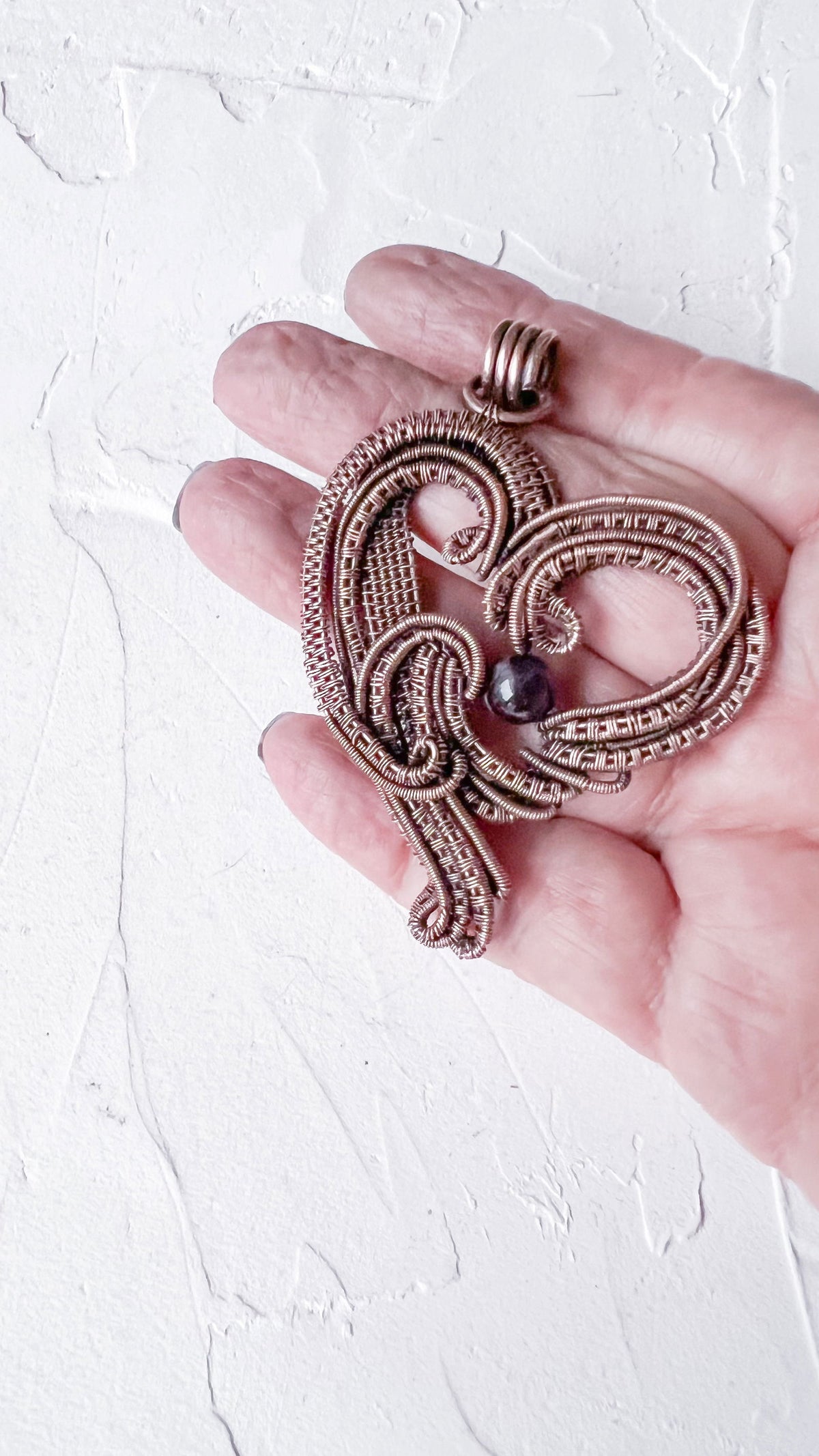 Deep Devotion – Made-to-Order Woven Copper Heart Pendant - Copper Jewels