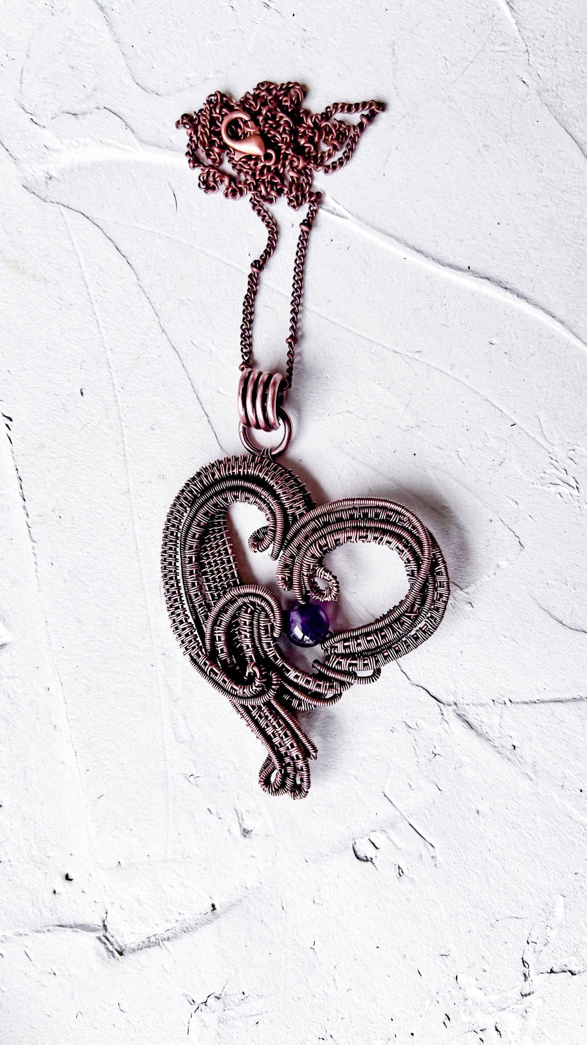 Deep Devotion – Made-to-Order Woven Copper Heart Pendant - Copper Jewels