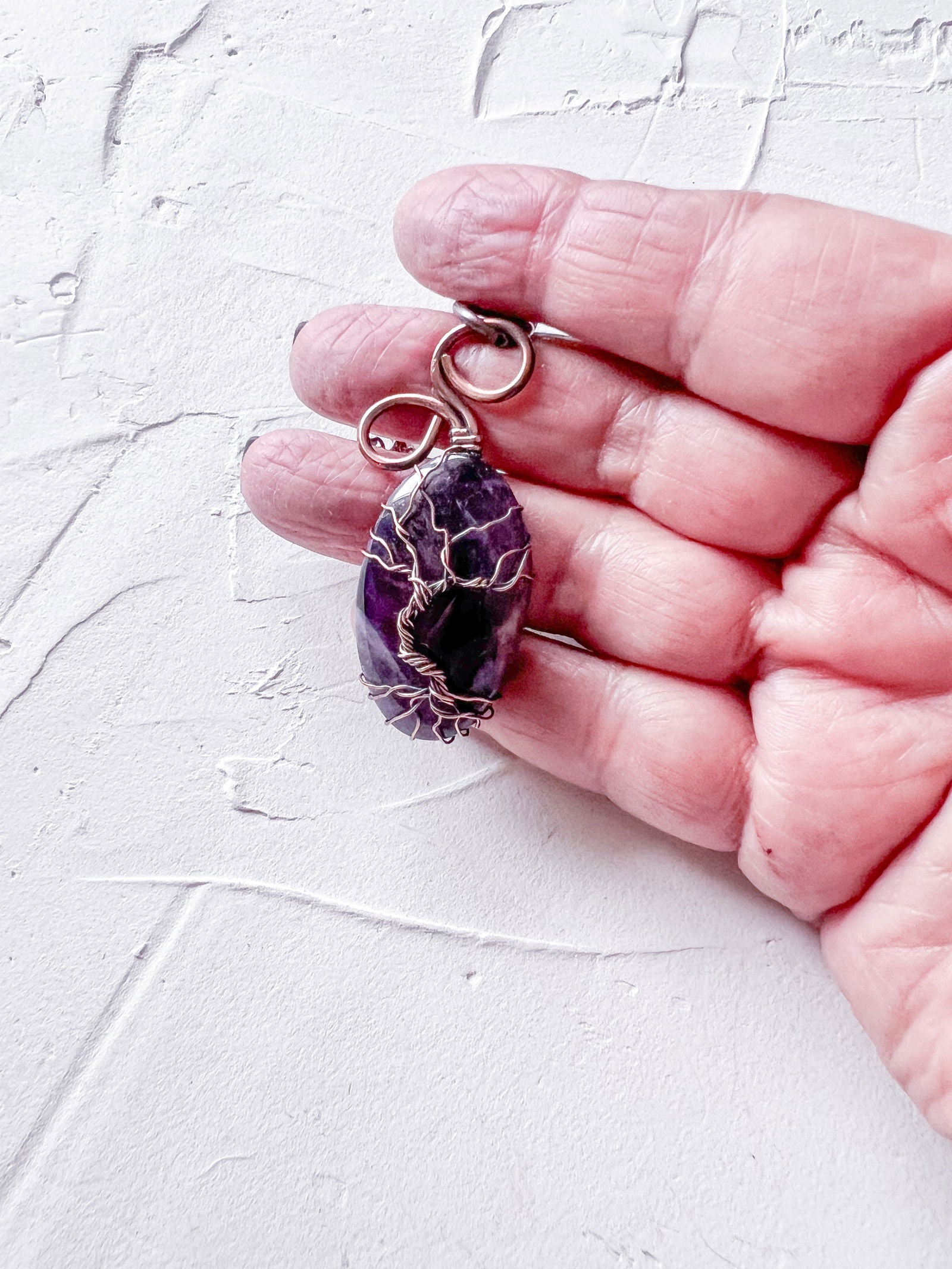 Exquisite Chevron Amethyst Tree of Life and Copper Wire pendant - Copper Jewels