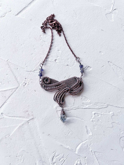 Exquisite Wire Woven Pendant with Iolite Accents - Copper Jewels