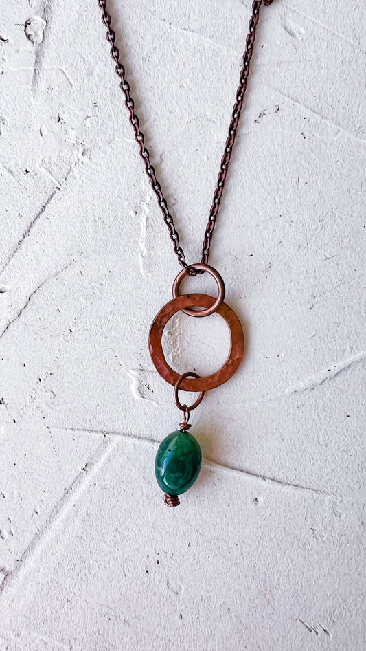 Green Jade and Hammered Copper Pendant - Copper Jewels
