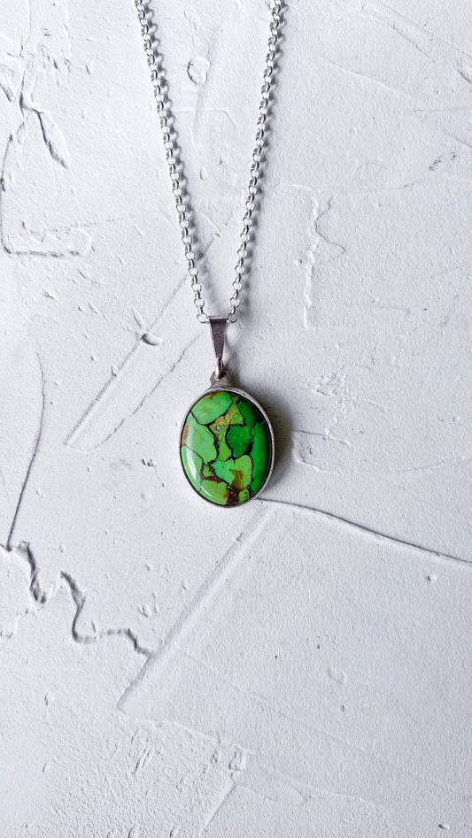 Green Oyster Copper Turquoise Silver Pendant - Copper Jewels