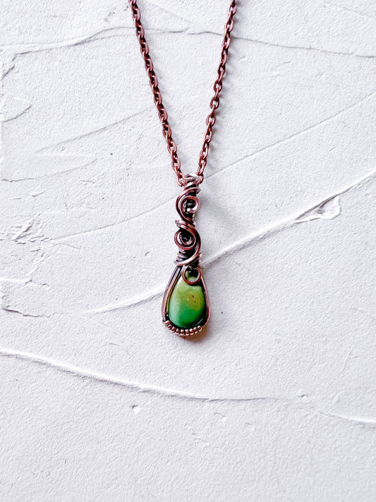 Green Tibetan Turquoise and Copper Pendant - Copper Jewels