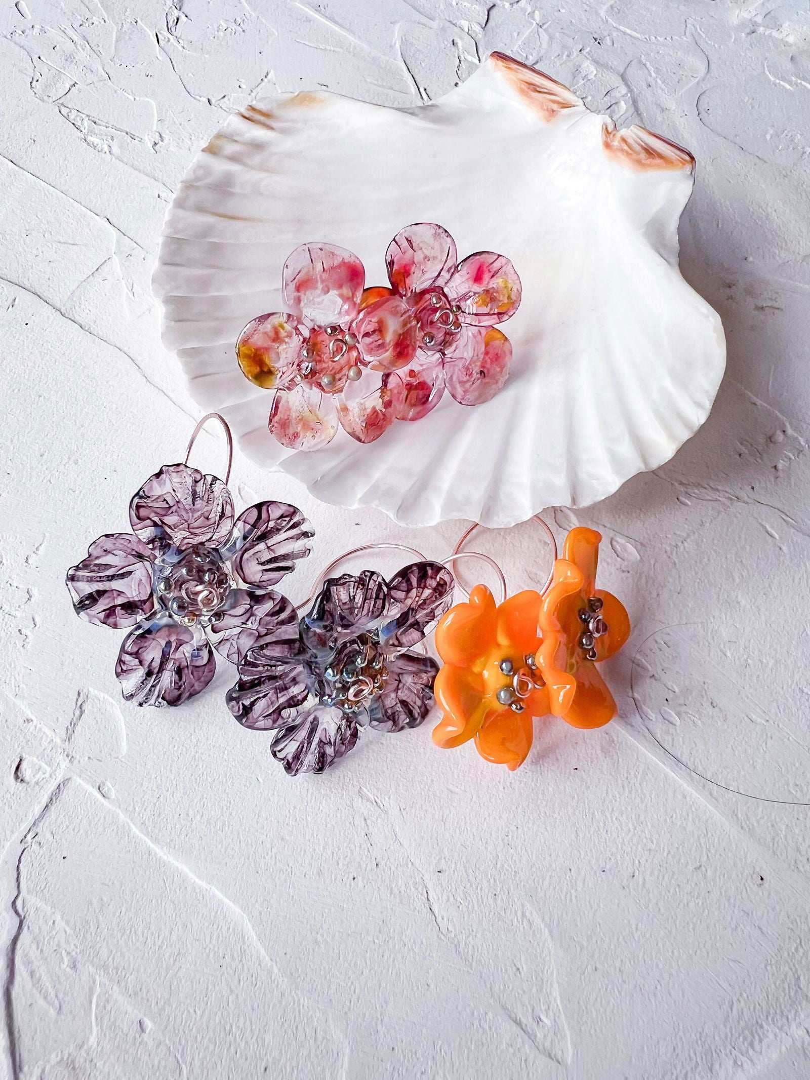 Handmade Whimsical Rose Gold Filled Wire and Lampwork Earrings - Copper Jewels