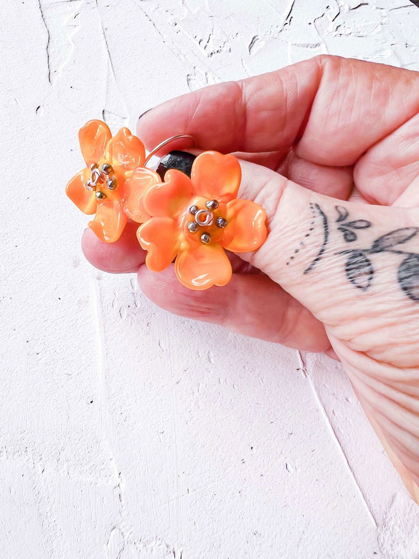 Handmade Whimsical Rose Gold Filled Wire and Lampwork Earrings - Copper Jewels
