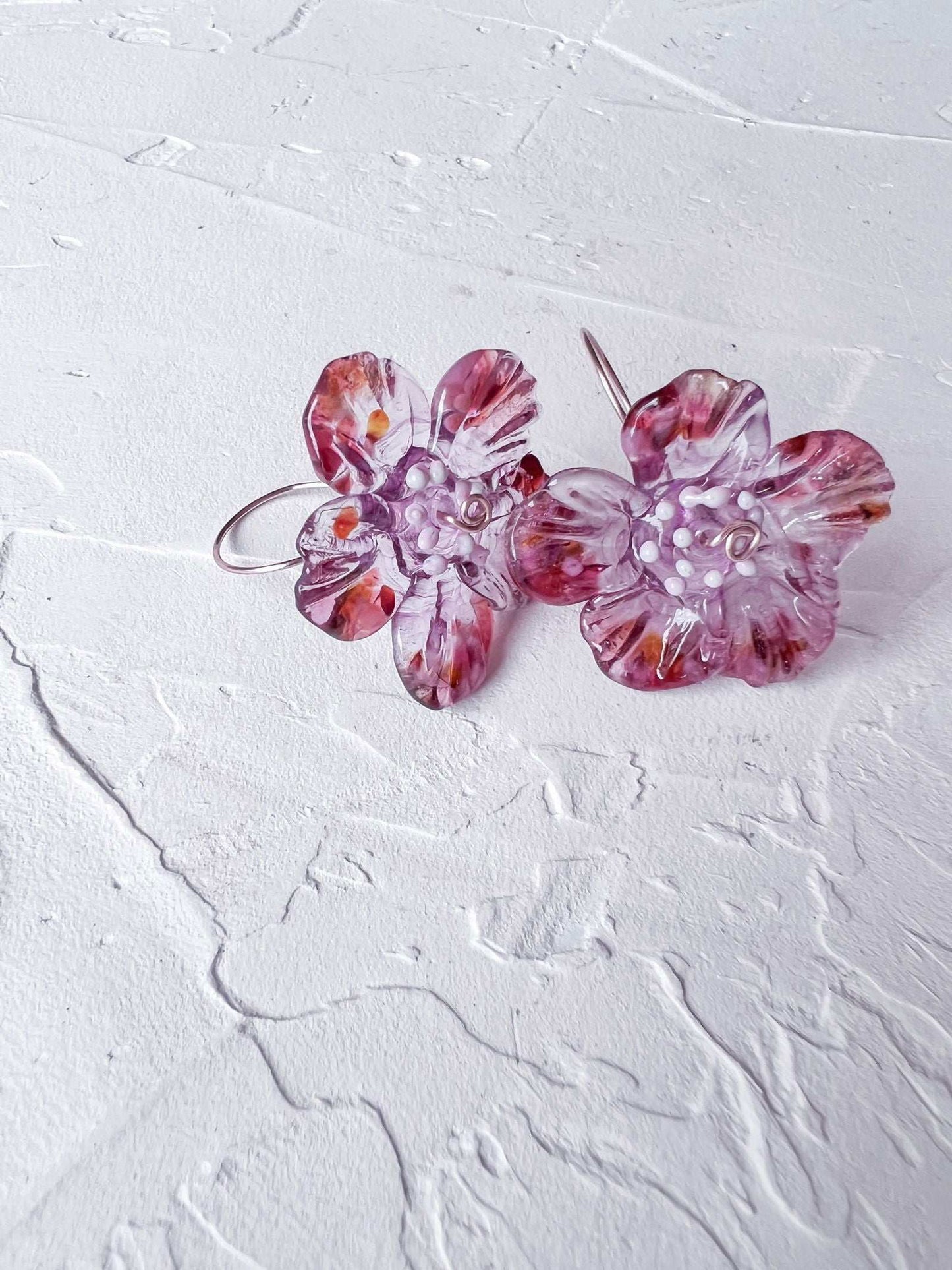 Handmade Whimsical Rose Gold Filled Wire and Lampwork Earrings - Copper Jewels