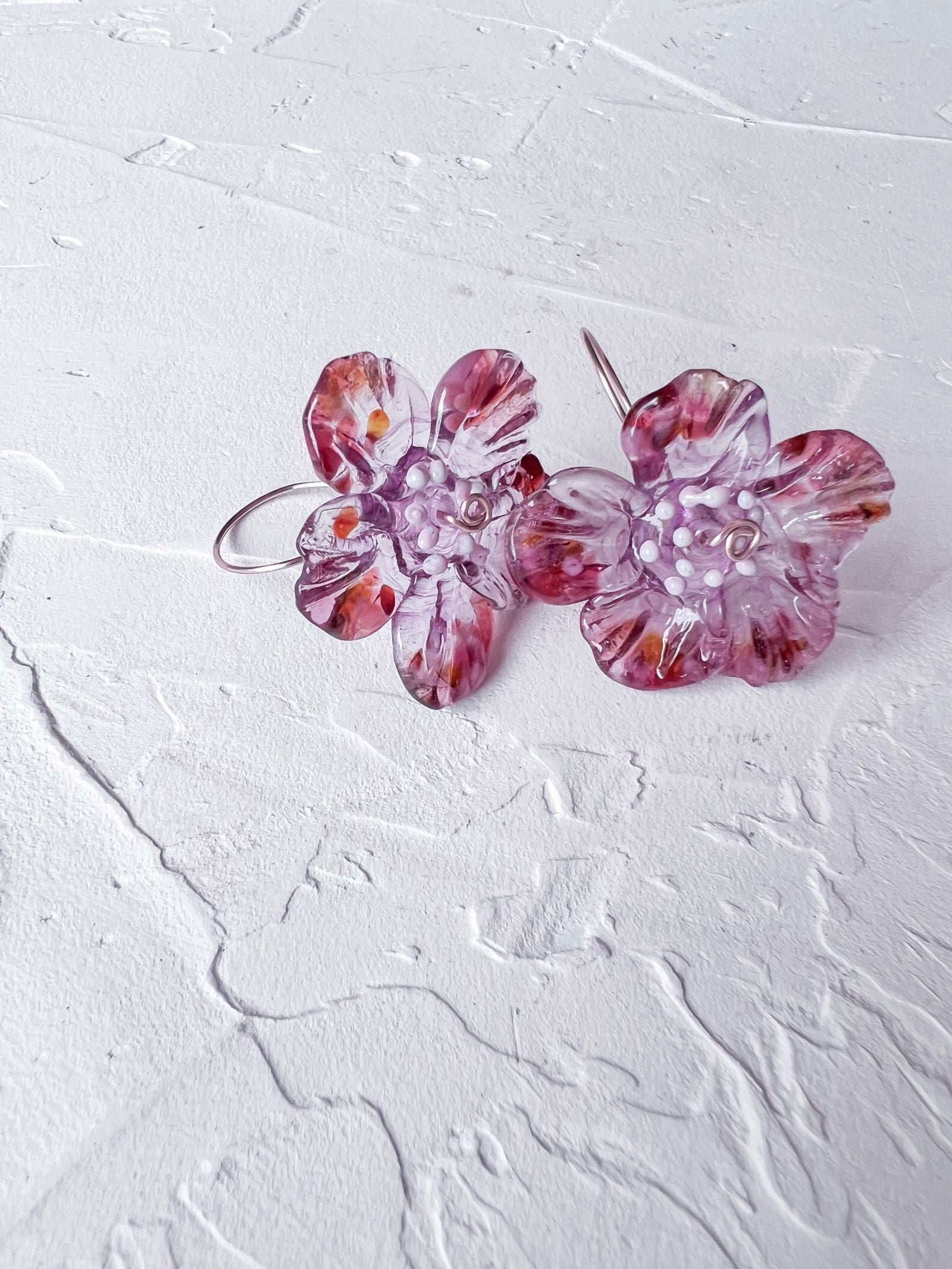 Handmade Whimsical Rose Gold Filled Wire and Lampwork Earrings - Copper Jewels