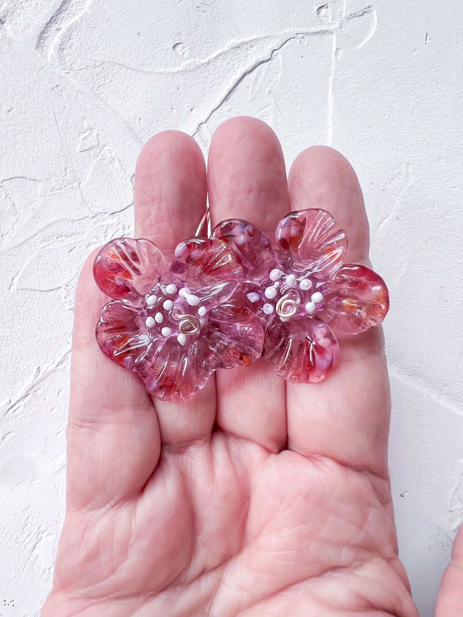 Handmade Whimsical Rose Gold Filled Wire and Lampwork Earrings - Copper Jewels