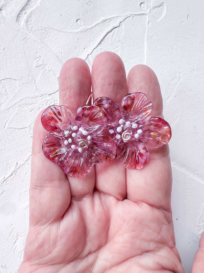 Handmade Whimsical Rose Gold Filled Wire and Lampwork Earrings - Copper Jewels