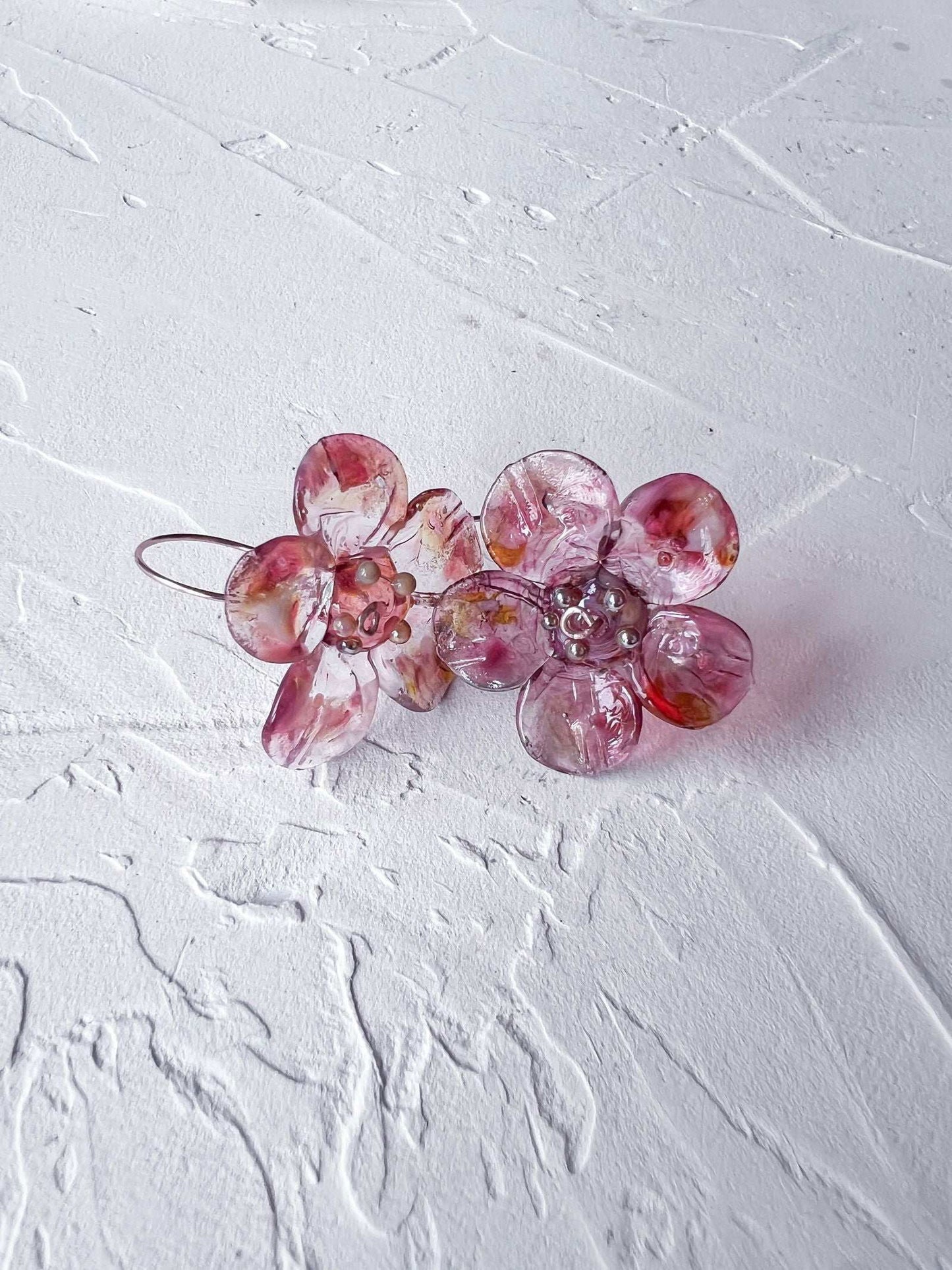 Handmade Whimsical Rose Gold Filled Wire and Lampwork Earrings - Copper Jewels