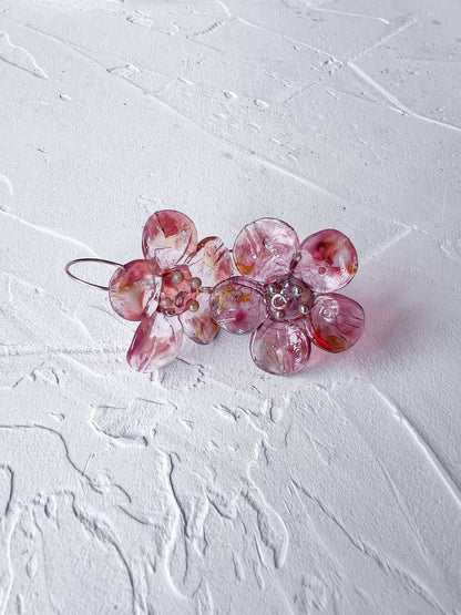 Handmade Whimsical Rose Gold Filled Wire and Lampwork Earrings - Copper Jewels
