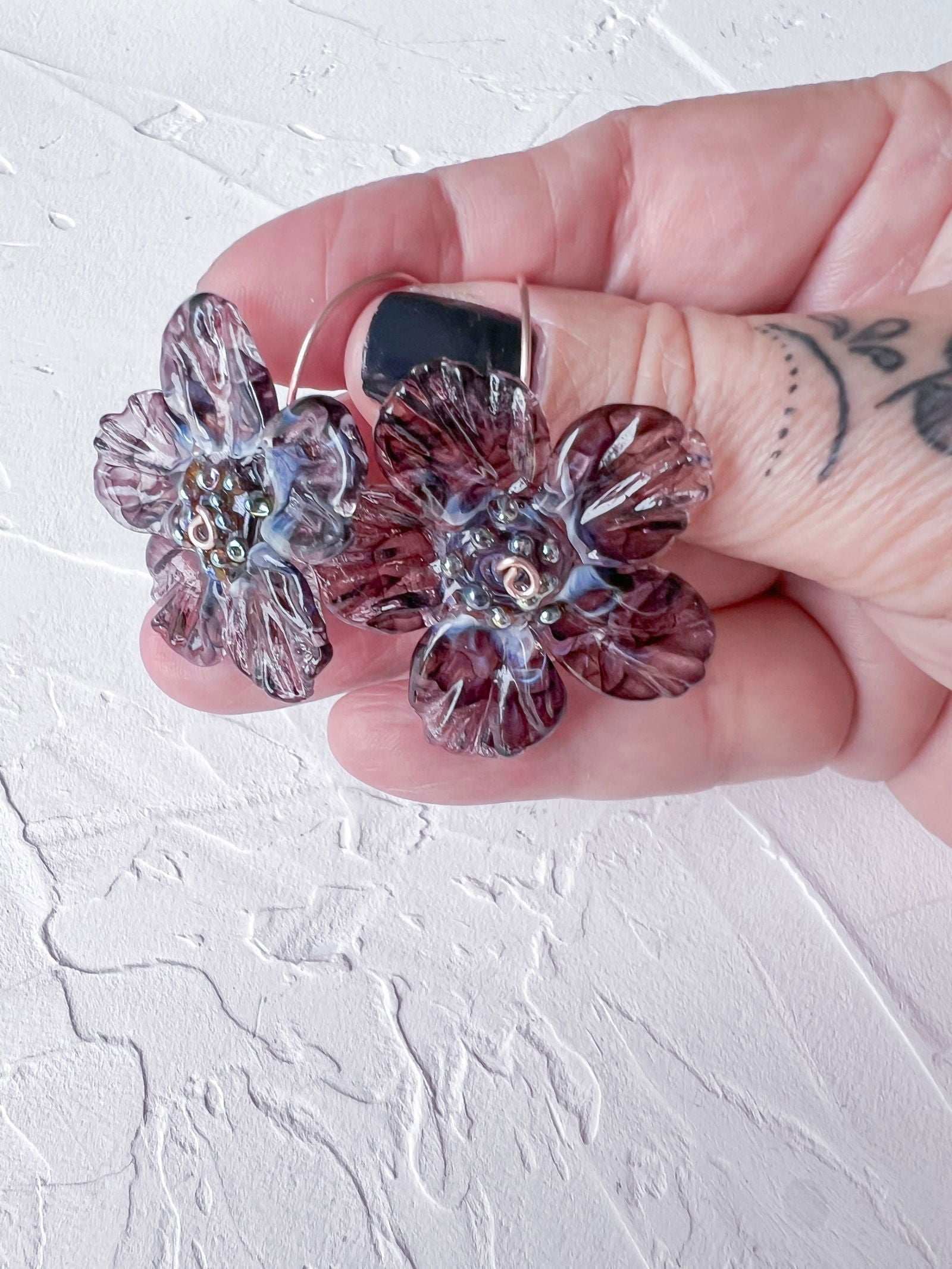 Handmade Whimsical Rose Gold Filled Wire and Lampwork Earrings - Copper Jewels