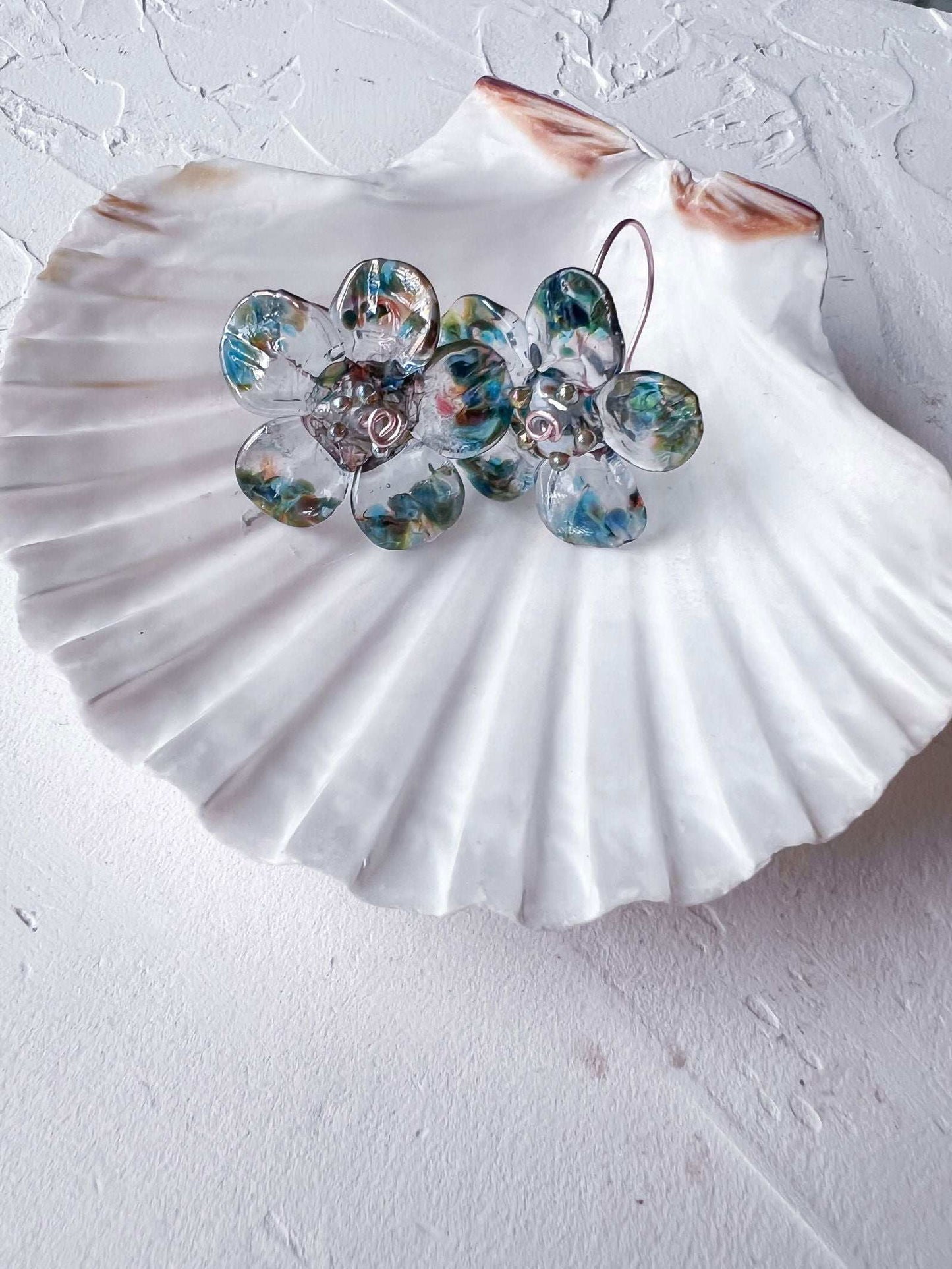 Handmade Whimsical Rose Gold Filled Wire and Lampwork Earrings - Copper Jewels