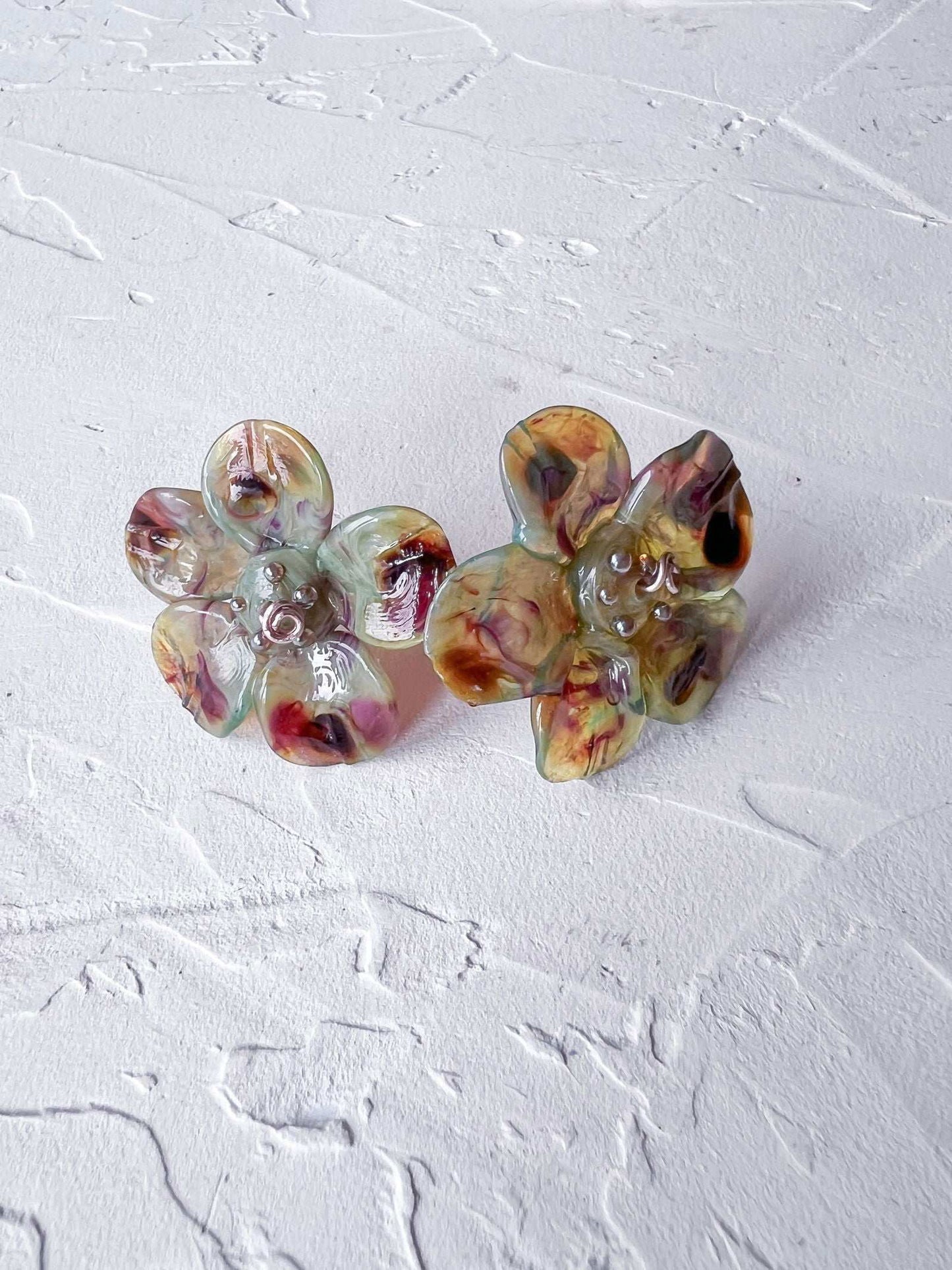 Handmade Whimsical Rose Gold Filled Wire and Lampwork Earrings - Copper Jewels