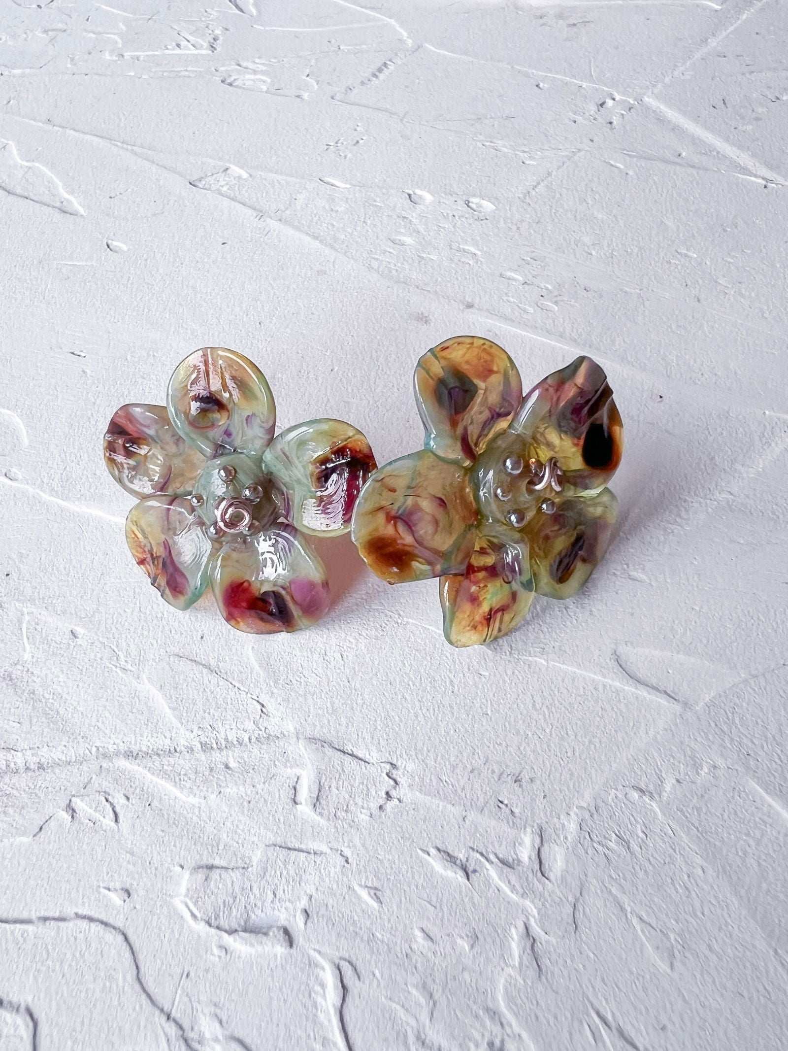 Handmade Whimsical Rose Gold Filled Wire and Lampwork Earrings - Copper Jewels