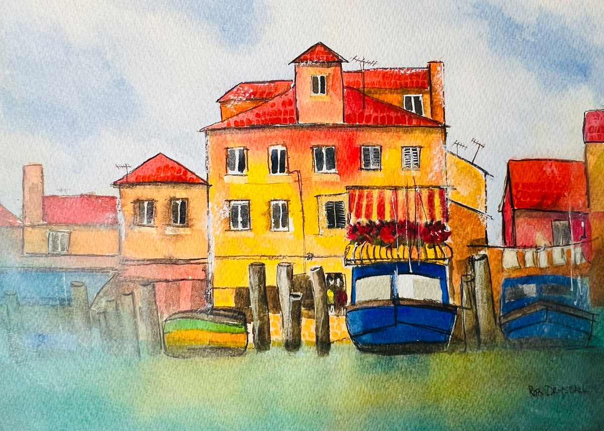 Harbour Colours – Italy | Original Watercolour Painting - Copper Jewels