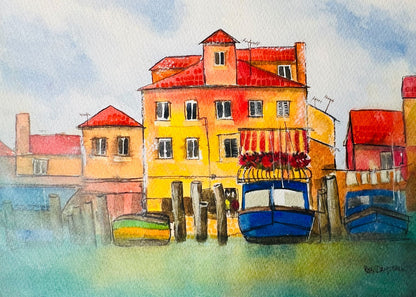 Harbour Colours – Italy | Original Watercolour Painting - Copper Jewels