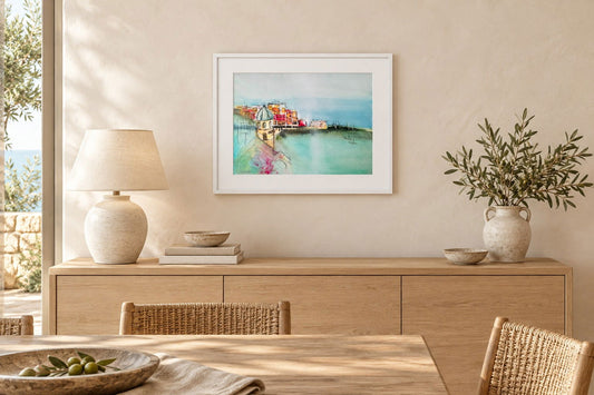 Harbour Light – Italy | Original Watercolour Painting - Copper Jewels