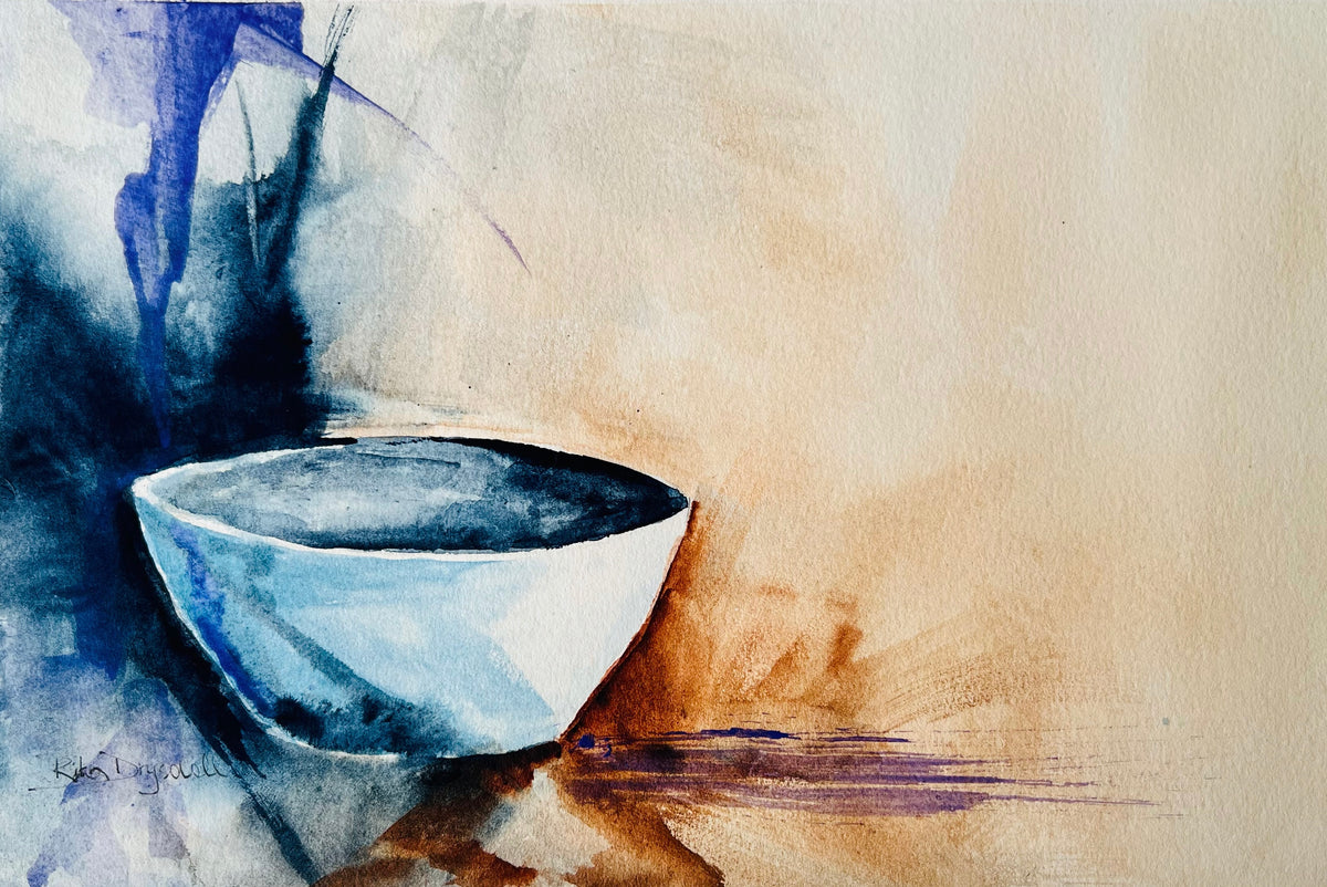 Blue Bowl – Original Watercolour and Mixed Media Still Life