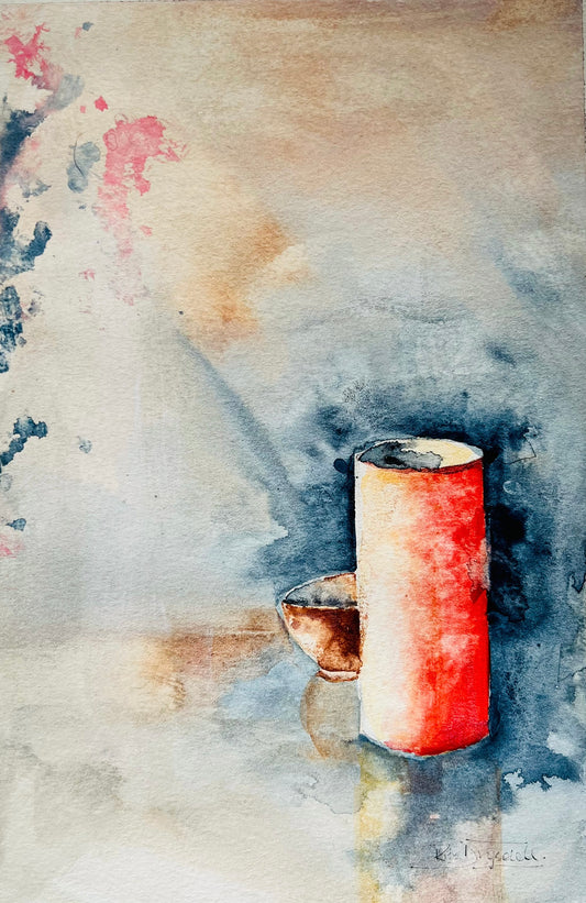 Red Vase and Bowl – Original Watercolour and Mixed Media Still Life
