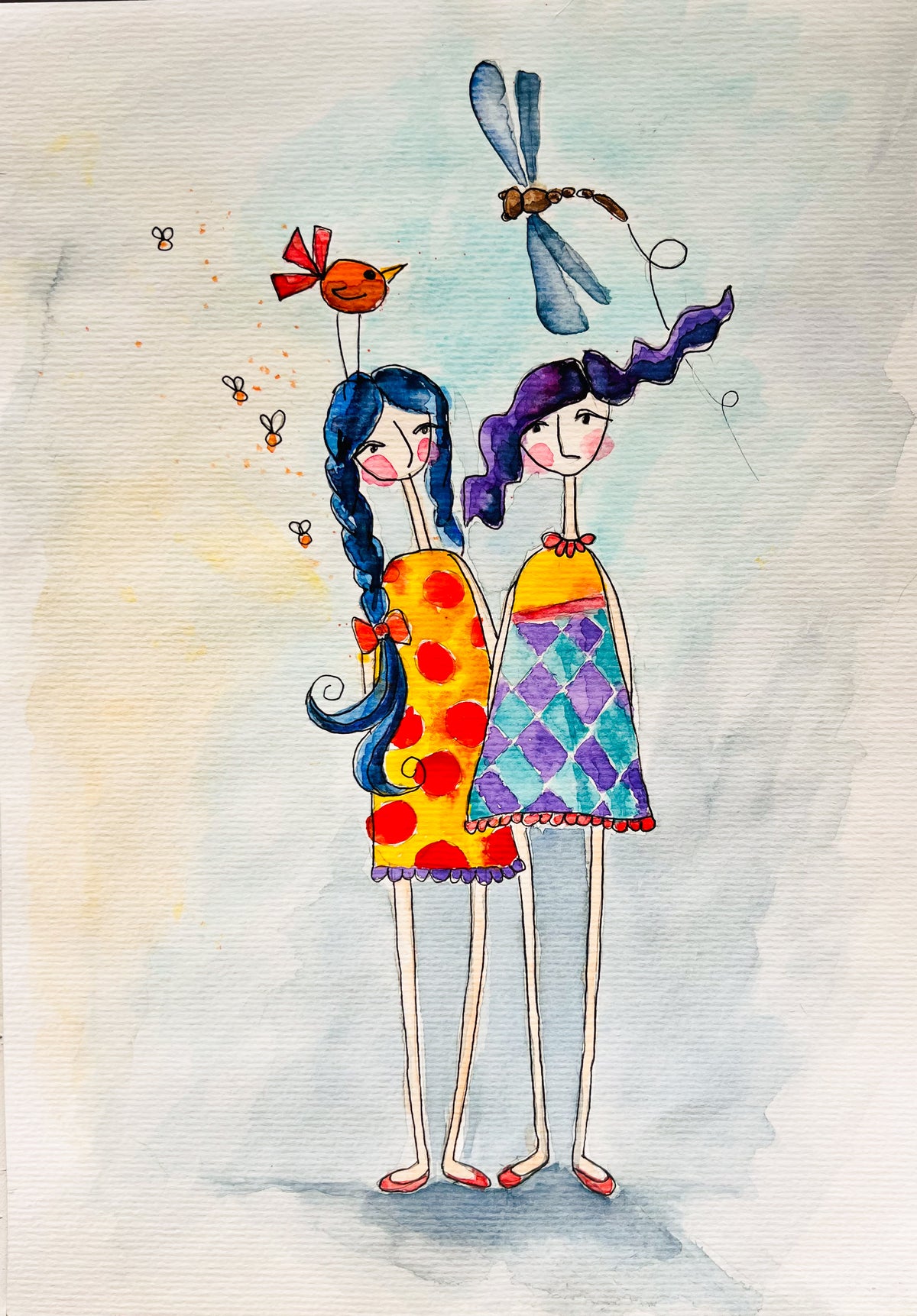 Side by Side – Original Watercolour and Ink Illustration