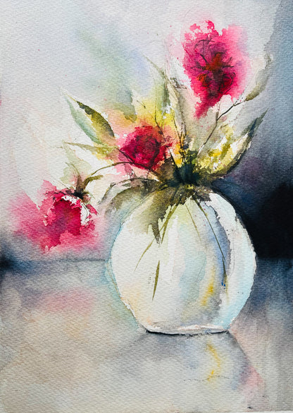 Crimson Blooms | Original Watercolour Painting