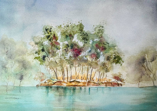 Island Stillness | Original Watercolour Painting - Copper Jewels