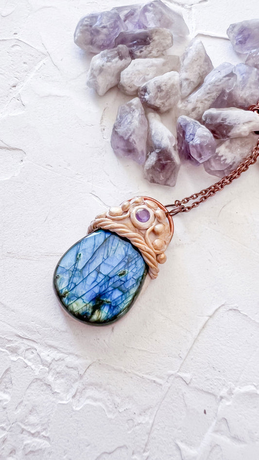Labradorite and Amethyst Mystic Grove Pendant - Copper Jewels