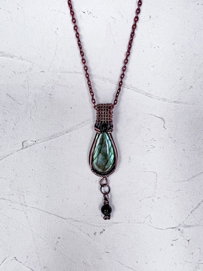 Labradorite and Black Tourmaline Copper Wire Pendant - Copper Jewels