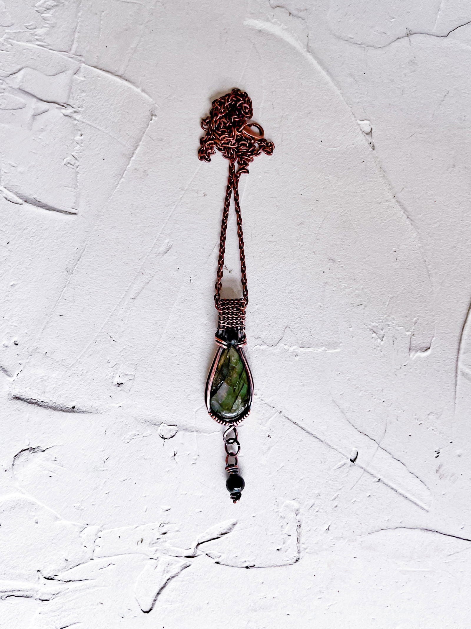 Labradorite and Black Tourmaline Copper Wire Pendant - Copper Jewels