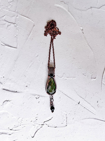 Labradorite and Black Tourmaline Copper Wire Pendant - Copper Jewels