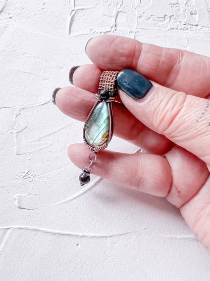 Labradorite and Black Tourmaline Copper Wire Pendant - Copper Jewels