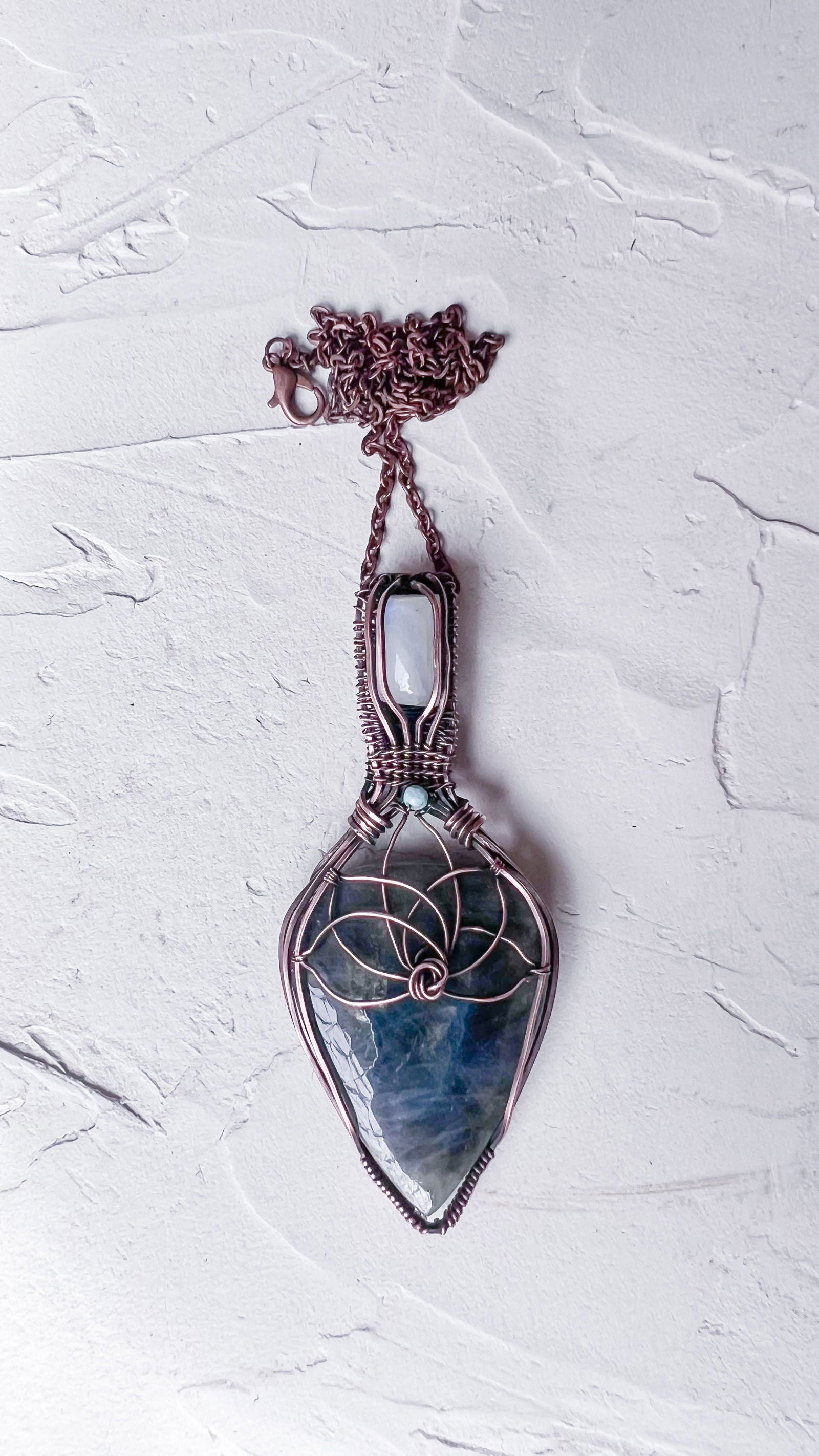 Labradorite and Moonstone Lotus Pendant - Copper Jewels