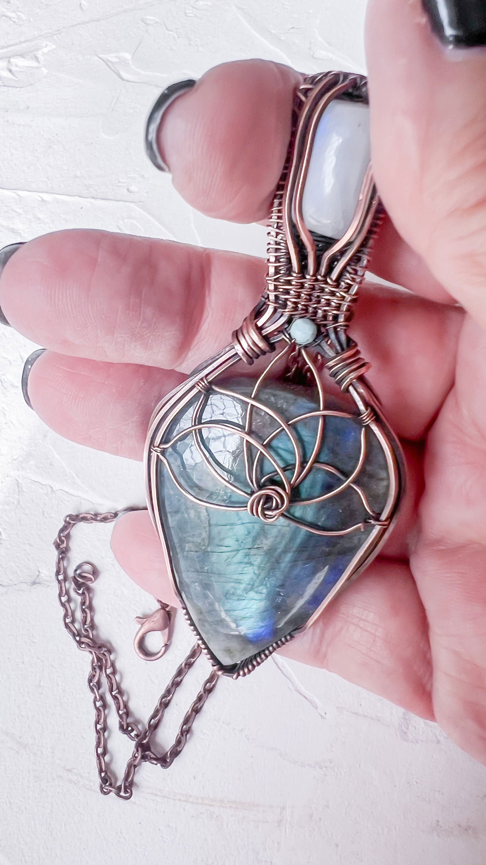 Labradorite and Moonstone Lotus Pendant - Copper Jewels