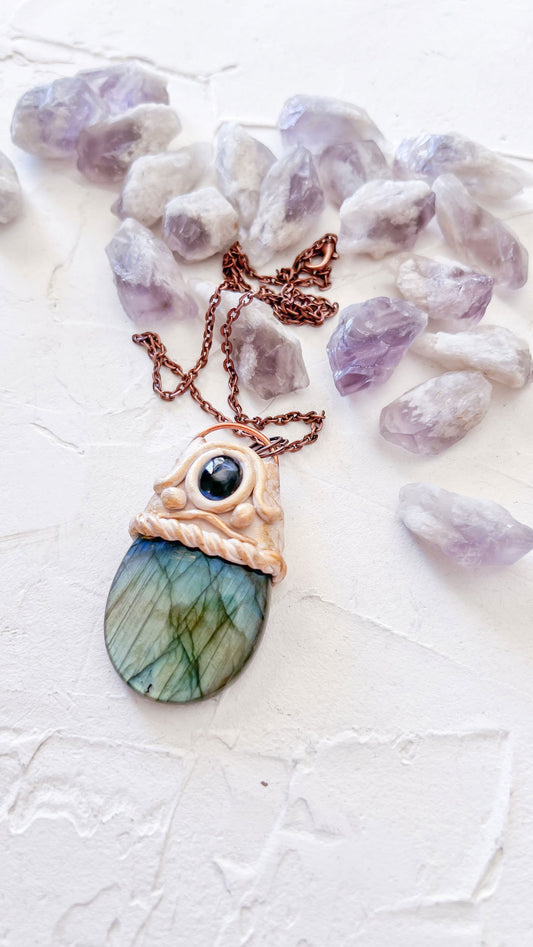 Labradorite and kyanite Shadow Whisper Pendant - Copper Jewels