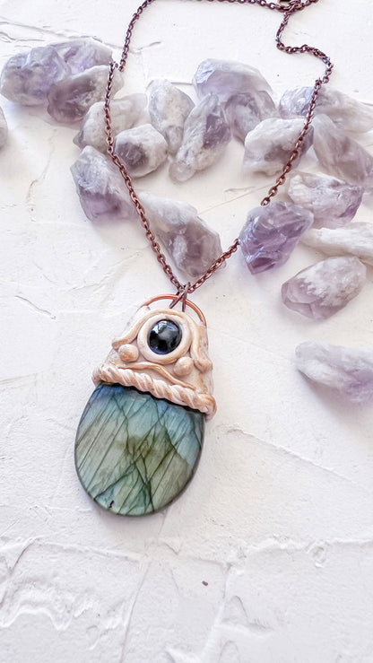 Labradorite and kyanite Shadow Whisper Pendant - Copper Jewels